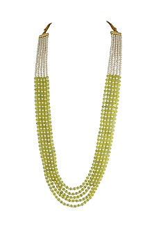 Gold Finish Semi-Precious Mint Green Beaded Long Necklace
