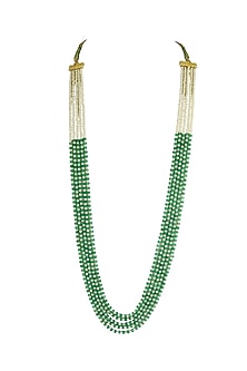 Gold Finish Semi-Precious Green Beaded Long Necklace