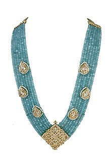 Gold Finish Dyed Turquoise Beaded Long Necklace