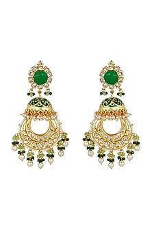 Gold Finish Kundan Polki Chandbali Earrings