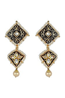 Gold Finish Black Meenakari Kundan Polki Earrings