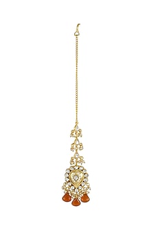 Gold Finish Orange Drop Maang Tikka