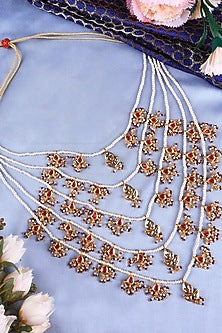 Gold Finish Red Kundan Polki Long Necklace