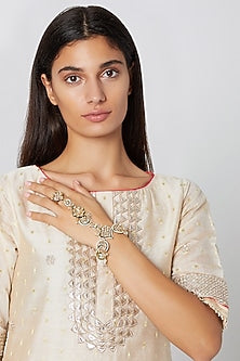 Gold Finish Polki Hathphool