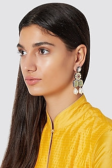 Gold Finish Green Stone Earrings