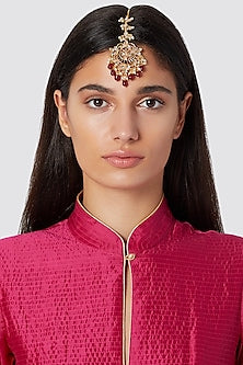 Gold Finish Red Drop Maang Tikka