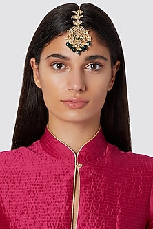 Gold Finish Green Drop Maang Tikka
