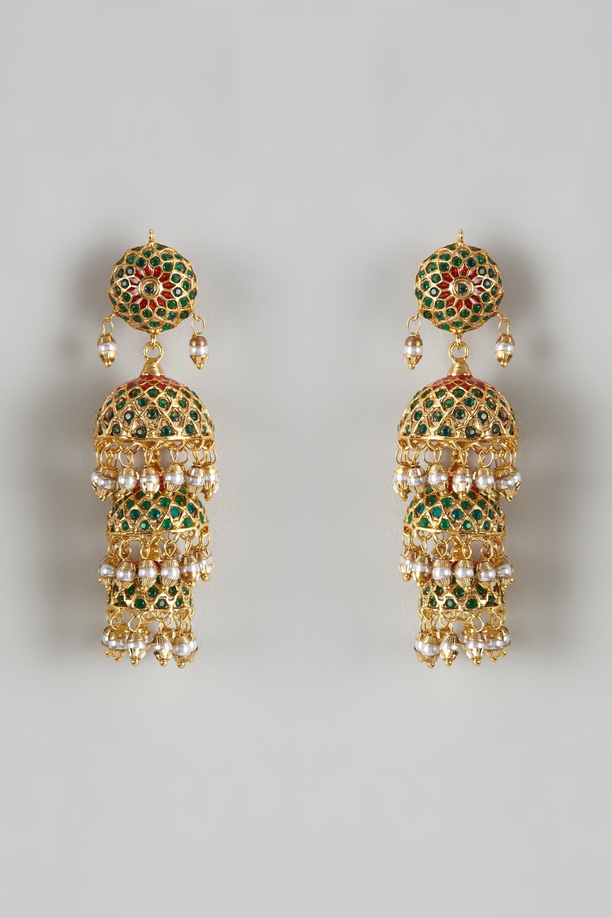 Gold Finish Moti Jhumka Earrings