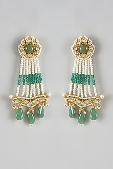 Gold Finish Semi-Precious Green Stone & Kundan Polki Dangler Earrings