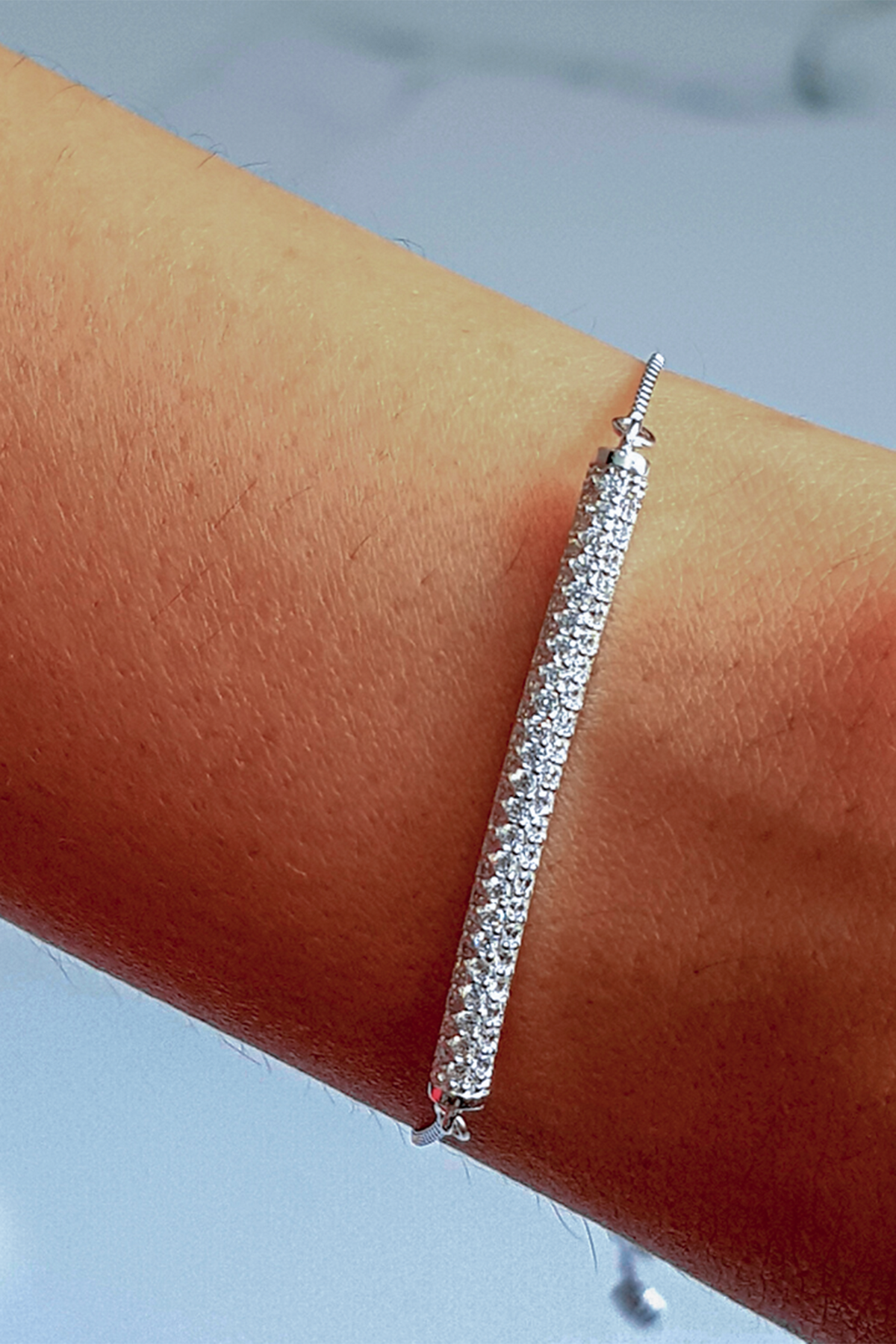 White Finish Cubic Zirconia Adjustable Bracelet