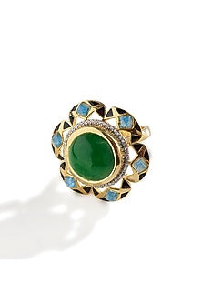 Gold Finish Green & Blue Gemstone Ring In Sterling Silver