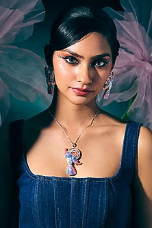 White Rhodium Finish Amethyst & Green Quartz Gemstone Pendant Necklace In Sterling Silver