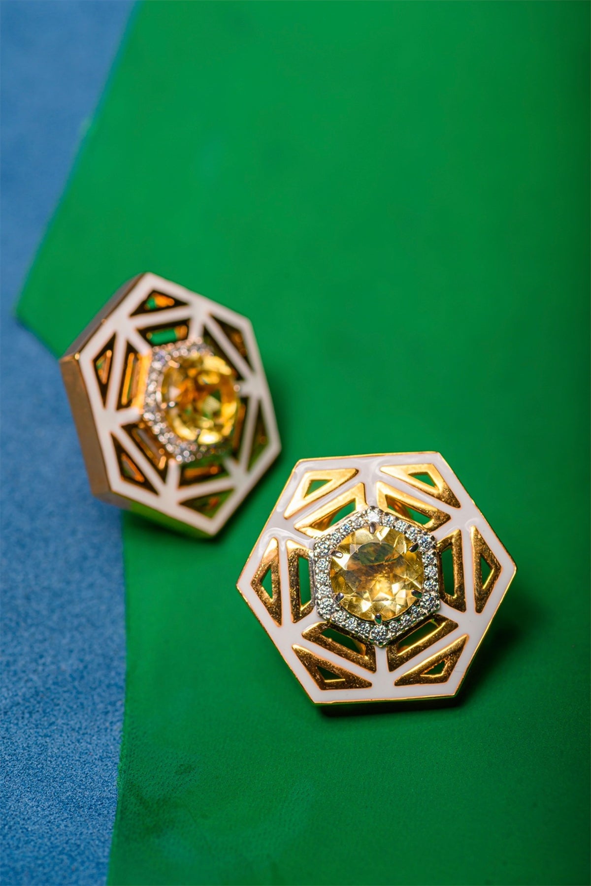 Gold Finish Stud Earrings In 92.5 Sterling Silver