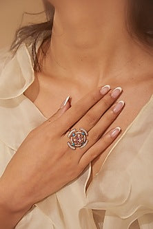 Rose Gold Finish Multi-Colored Stone & Zircon Ring In Sterling Silver