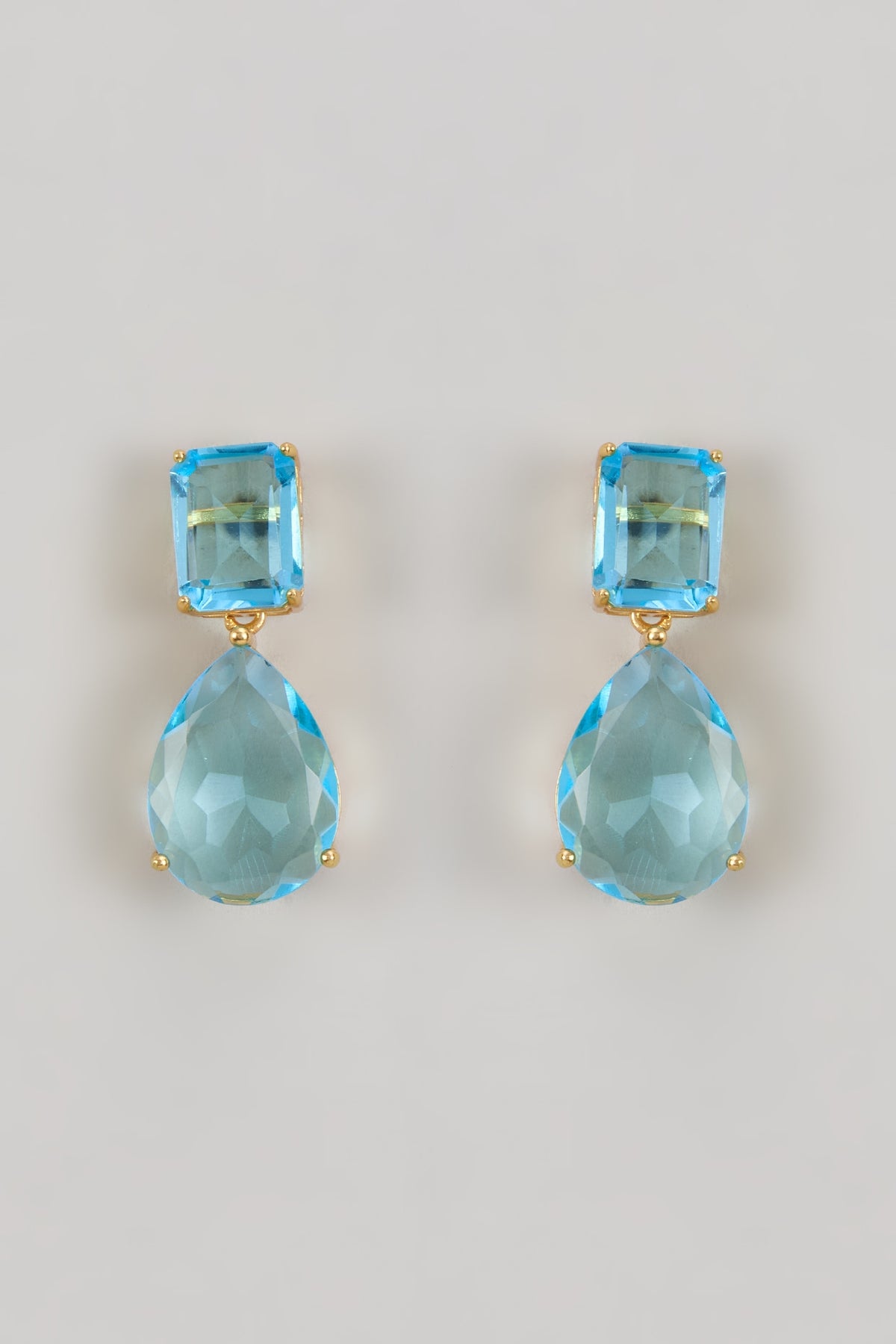 Gold Finish Aqua Stone Dangler Earrings