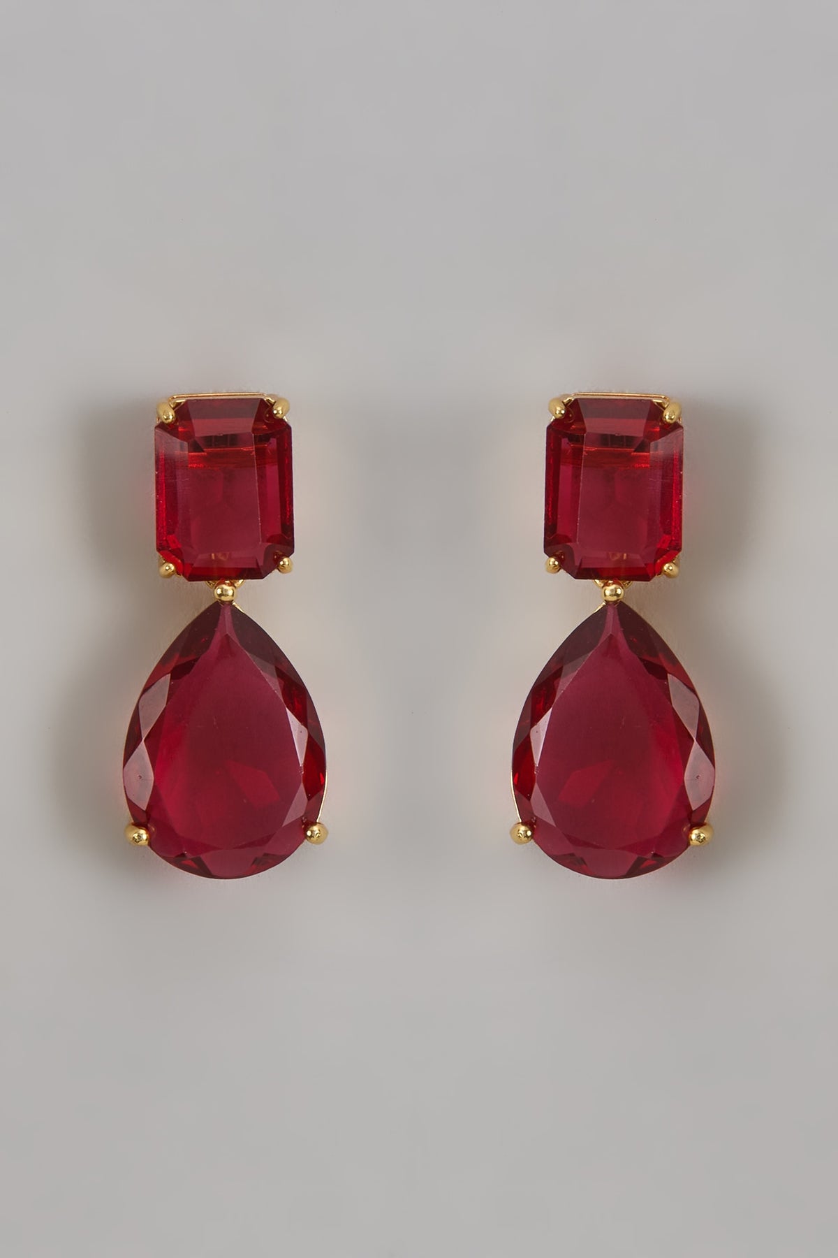 Gold Finish Ruby Stone Dangler Earrings