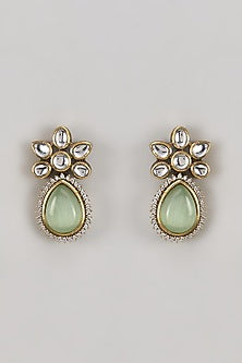 Two-Tone Finish Kundan Polki & Green Stone Dangler Earrings