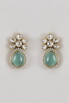 Two-Tone Finish Kundan Polki & Mint Stone Dangler Earrings