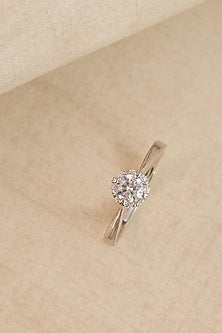 White Finish Zircon Solitaire Ring In Sterling Silver