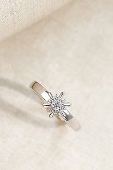 White Finish Zircon Snowflake Ring In Sterling Silver