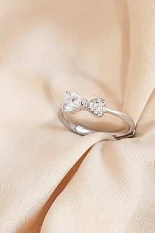 White Finish Zircon Heart Knot Ring In Sterling Silver