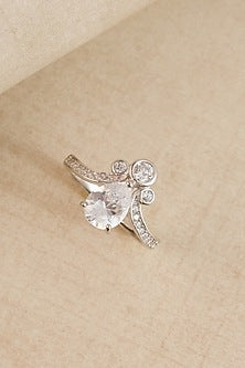 White Finish Zircon Ring In Sterling Silver