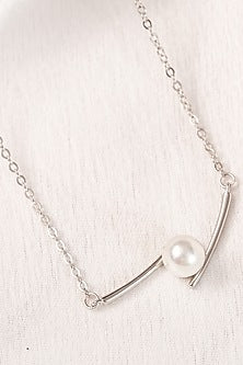 White Finish Pearl Pendant Necklace In Sterling Silver
