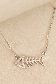 White Finish Zircon Fish Pendant Necklace In Sterling Silver