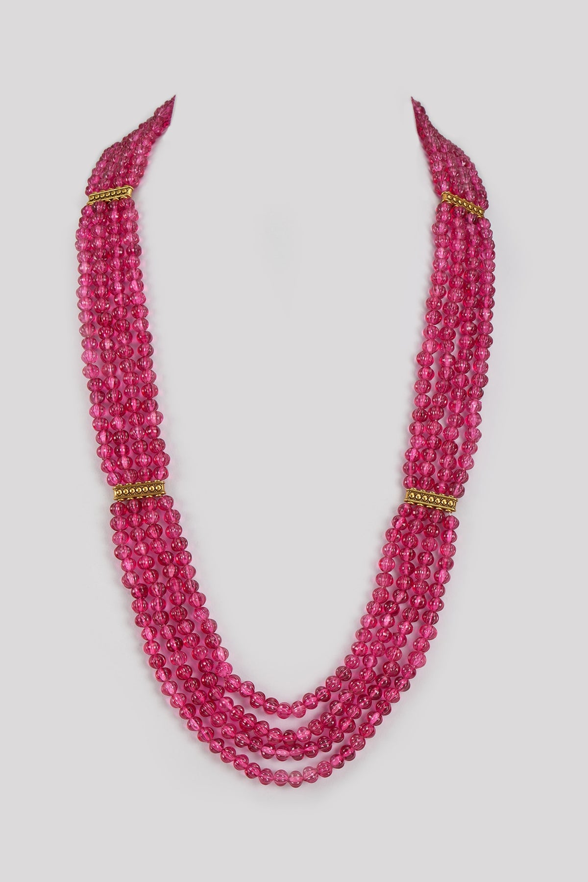 Gold Finish Ruby Beaded Layered Necklace