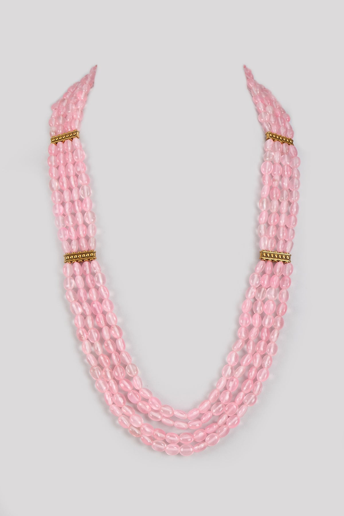 Gold Finish Pink Beaded Layered Necklace