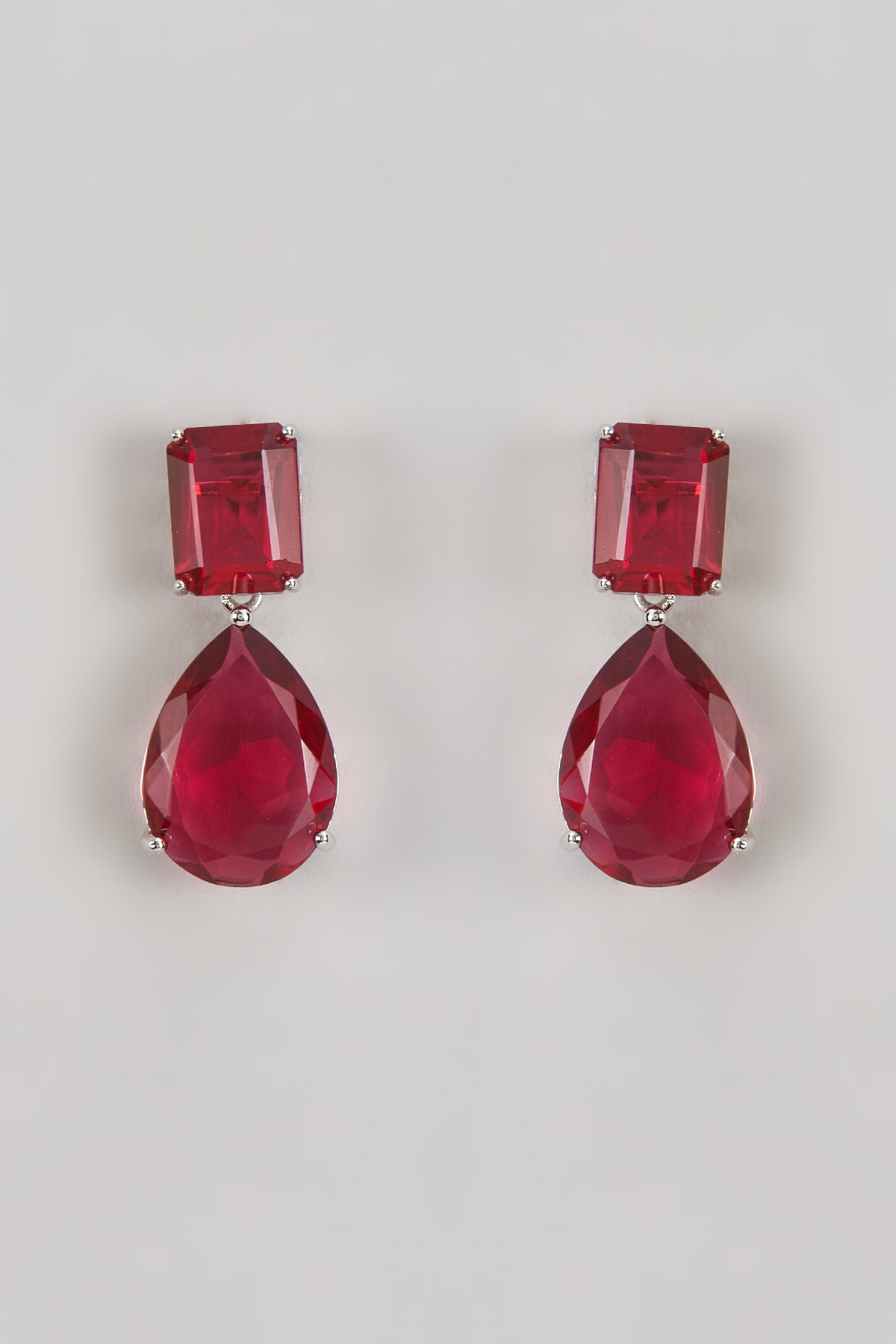 White Finish Synthetic Ruby Stone Dangler Earrings