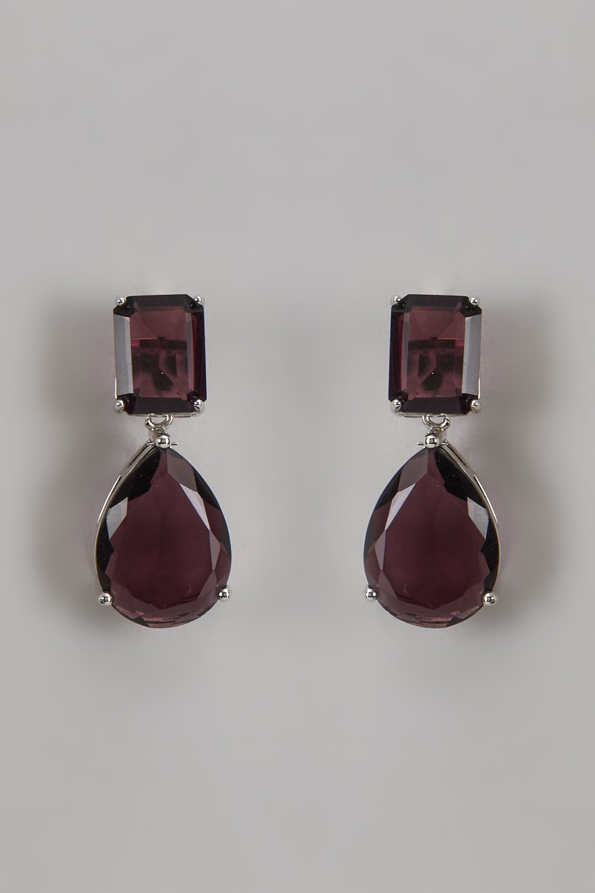 White Finish Synthetic Purple Stone Dangler Earrings