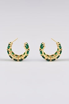 Gold Finish Emerald Synthetic Hoop Earrings
