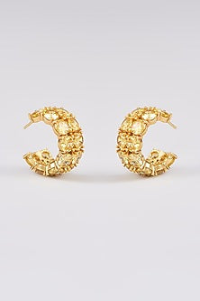 Gold Finish Yellow Sapphire Synthetic Stone Hoop Earrings