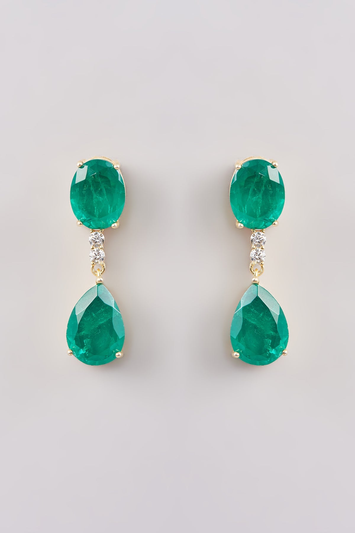 Gold Finish Emerald Green Doublet Stone Dangler Earrings