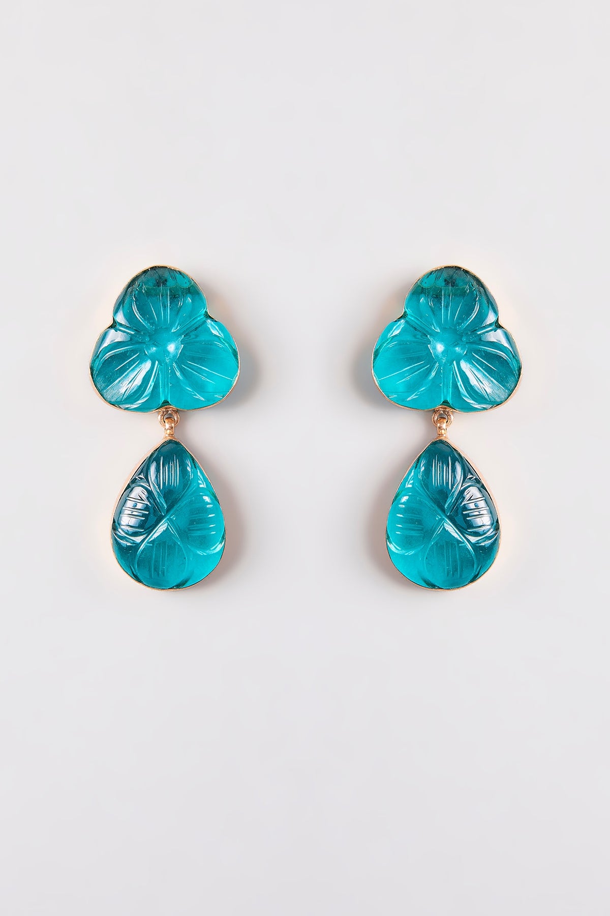 Gold Finish Green Stone Dangler Earrings