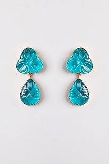 Gold Finish Green Stone Dangler Earrings