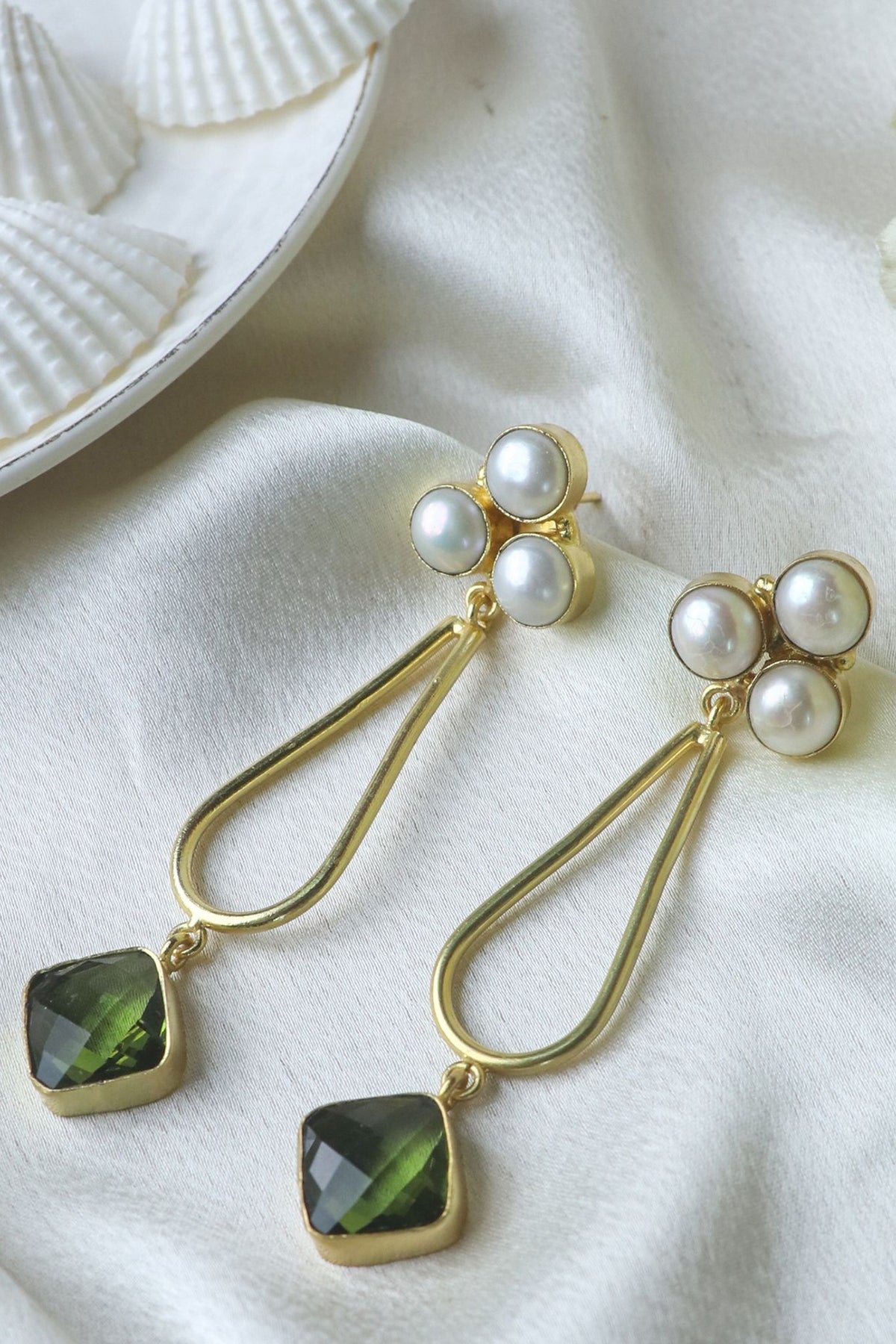 Gold Finish Pearl Handcrafted Dangler Earrings