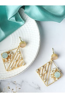 Matte Gold Finish Pastel Multi-Colored Stones Handcrafted Dangler Earrings
