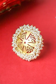 Matte Gold Finish Pearls Jali Ring