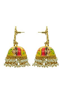 Gold Finish Jaipuri Hand Painted Radha-Krishna Jhumka Earrings