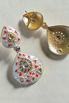 Gold Finish Double Paan Lotus Meenakari Stud Earrings