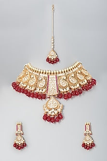 Gold Finish Kundan Polki Choker Necklace Set