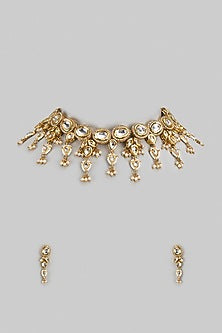 Gold Finish Kundan Polki Choker Necklace Set