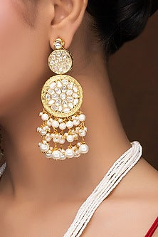 Gold Finish Kundan Polki & Pearl Long Necklace Set