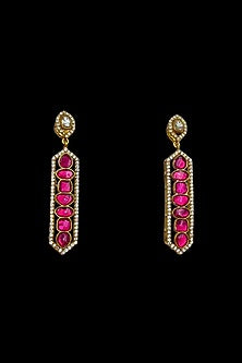 Gold Finish Kundan Polki & Ruby Stone Dangler Earrings