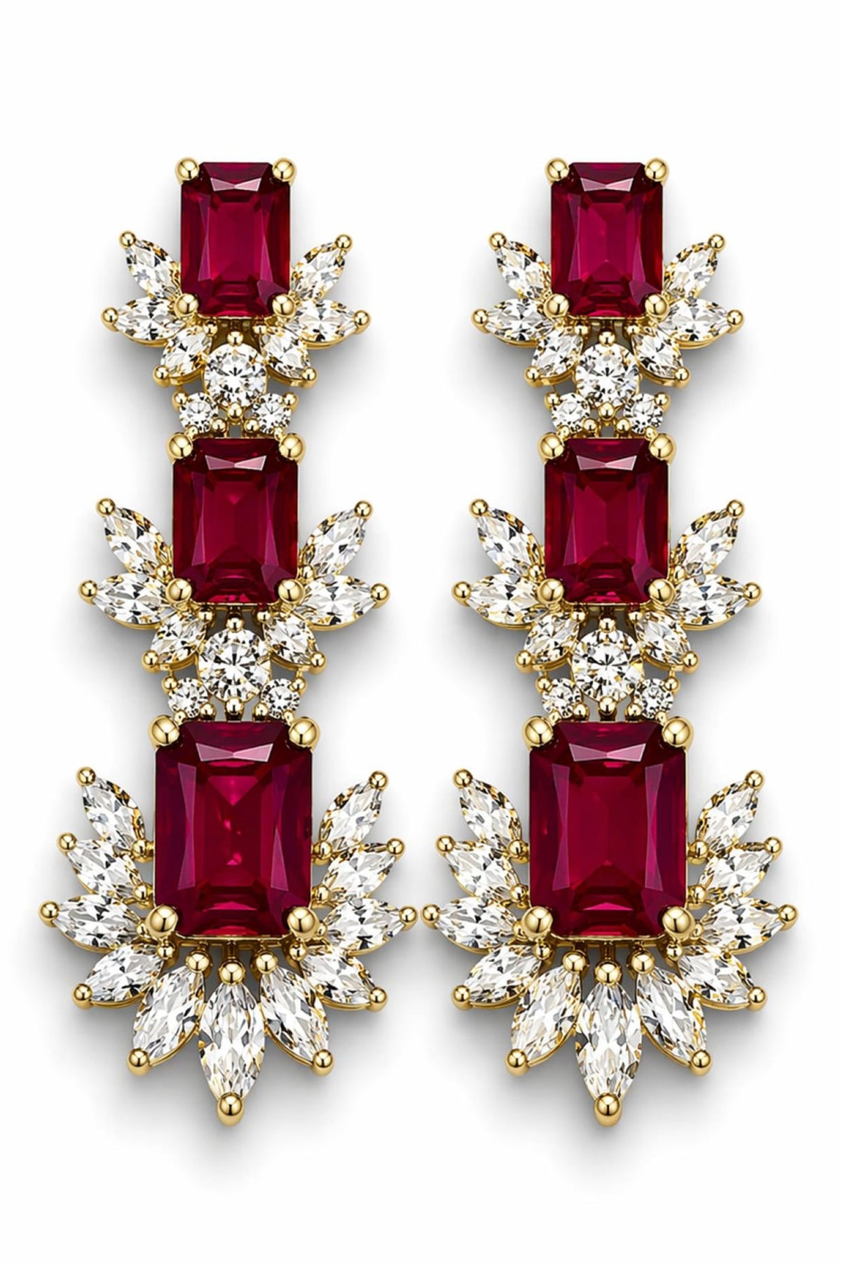 Gold Finish Ruby Doublet & CZ Stone Open Necklace Set