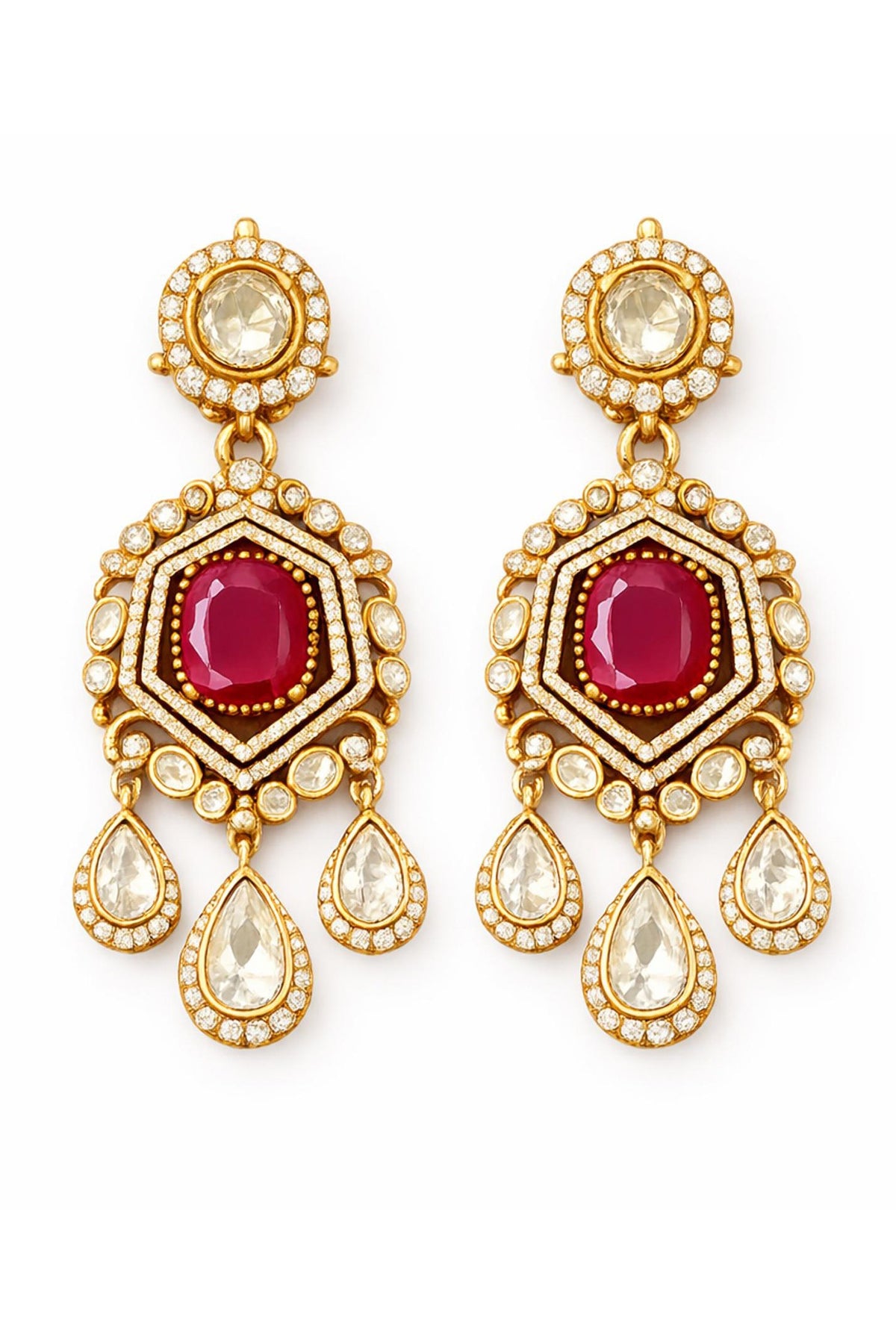 Gold Plated Moissanite & Ruby Doublet Necklace Set