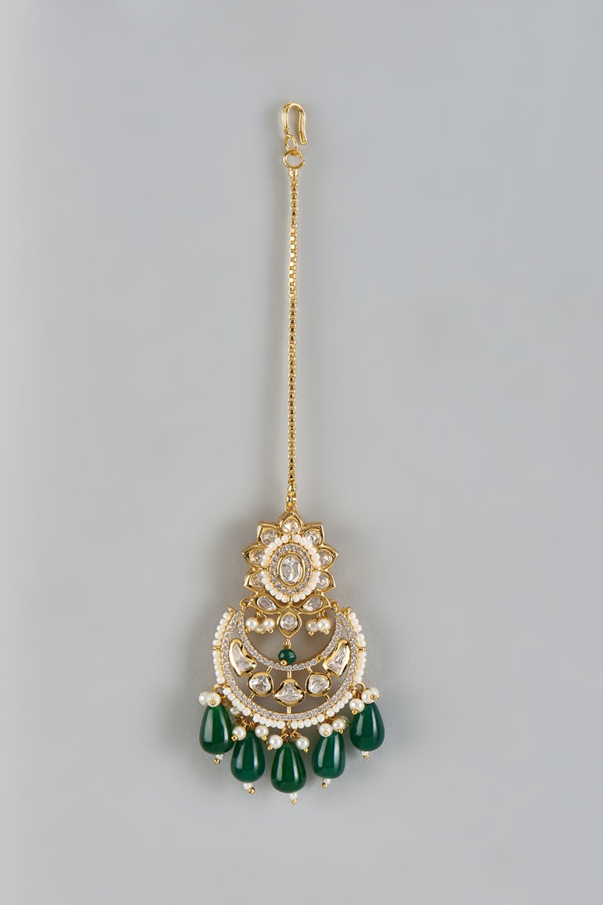 Gold Finish Kundan Polki & Green Onyx Handmade Necklace Set