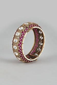 Antique Gold Finish Moissanite & Ruby Stone Bangle